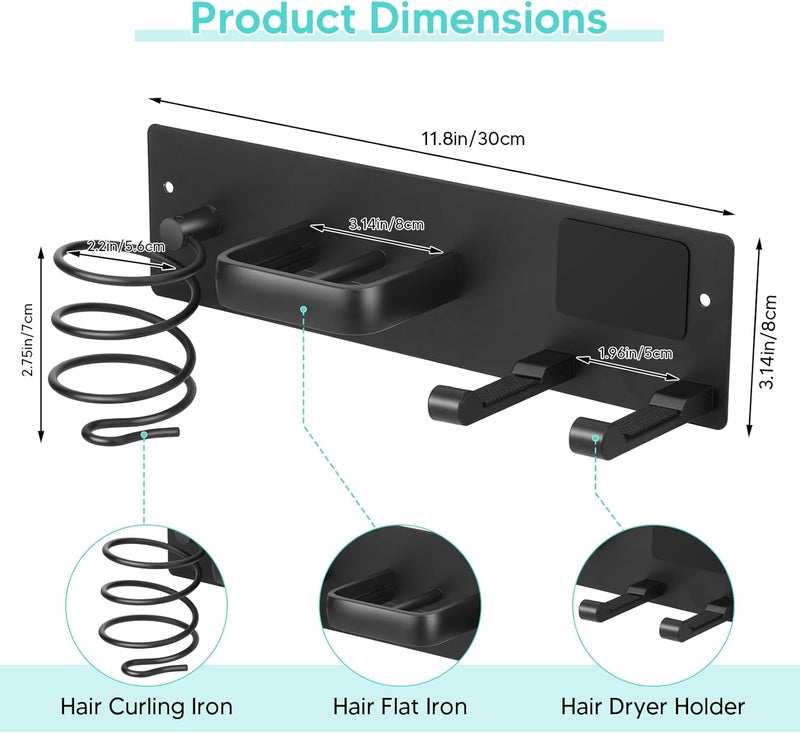 Bensbl Hair Tool Organizer Wall Mount – Aluminum Hair Dryer Holder & Curling Iron Rack with Hooks, Space Saving Bathroom Hair Styling Tool Storage for Blow Dryer, Flat Iron, Curling Tools (Hook) - Image 3